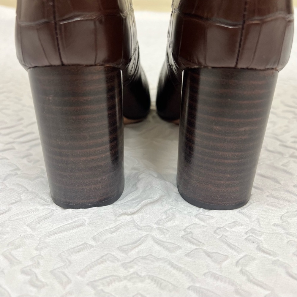 Loeffler Randall Goldy Croc Embossed Tall Boots Brown - Picture 9 of 14